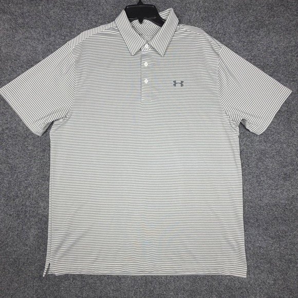 Under Armour Other - Under Armour Mens HeatGear Striped Polo Shirt Grey White XL 1291348